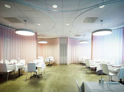 Vorhang-Systeme, Room shot "Restaurant Tumba Gymnasium", Tumba, Sweden